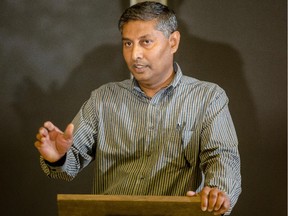 Prasad Panda receives the nomination for the Wildrose Party to run in the Calgary-Foothills byelection, at the Edgemont Community Centre in Calgary on Tuesday, Aug. 11, 2015.