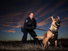 Constable Will Glover and Marco during K9 Unit training in Calgary.