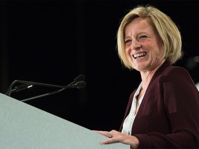 Alberta Premier Rachel Notley speaks during a business luncheon in Montreal on Monday, Sept. 28, 2015.