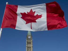 The Canadian Flag flies over the Peace Tower on Parliament Hill on the 50th anniversary of the Canadian Flag in Ottawa on Sunday, Feb. 15, 2015. THE CANADIAN PRESS/Justin Tang 0429 na Canada A5 M1