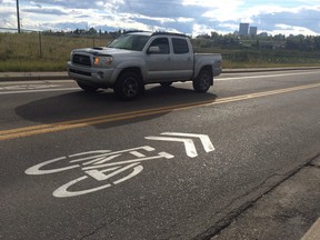 A sharrow on a Calgary street.