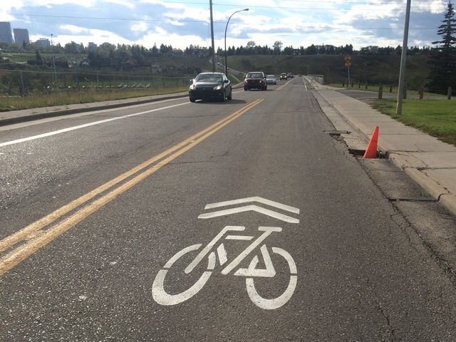 A sharrow on a Calgary street.