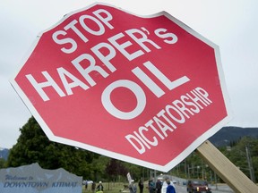 A sign opposing the Enbridge pipeline is shown in downtown Kitimat, B.C.