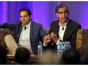 Thiago De Aragao of Arko Advice in Brazil, left, and Jamal Khokhar, former Canadian ambassador to Brazil, discuss Latin America and Brazil during the Global Business Forum at the Banff Springs Hotel on Friday, Sept. 18, 2015.