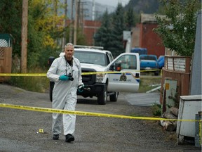 Police investigate at the Blairmore, Alberta home of Terry Blanchette, 27 Monday September 14, 2015.