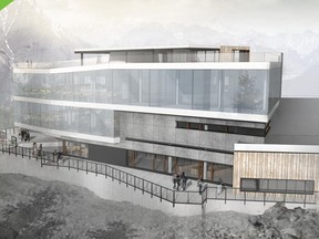 A rendering of the planned upper Banff gondola upper terminal exterior renovation.