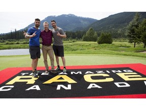 Brothers Gino, left, and Jesse celebrate winning the third season of The Amazing Race Canada with host Jon Montgomery at the Pit Stop in Whistler, B.C. While the siblings from Hamilton won five legs of the Race (including the final one), they came in second-to-last twice. Casting for Season 4 is now open at ctv.ca.