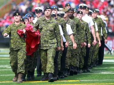 The Labour Day Classic was also a salute to the military and they rolled out a giant flag for the Canadian Anthem as the Calgary Stampeders played host to the Edmonton Eskimos for the on September 7, 2015 at McMahon Stadium.