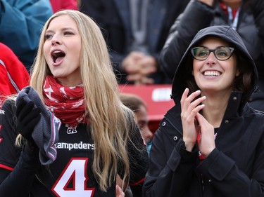 Stampeder fans cheer on the team during second half Labour Day Classic action at McMahon Stadium on Monday September 7, 2015. Calgary won the game 16-7.