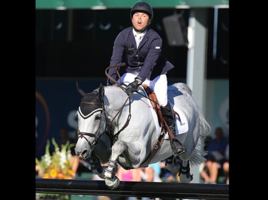 Kent Farrington and Uceko from the USA won the $210,000 Tourmaline Oil Cup at the Spruce Meadows Masters on Friday September 11, 2015.