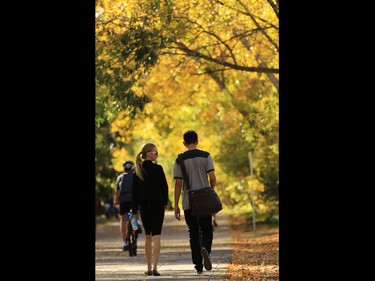 It was a perfect fall day and many Calgarians took advantage of the sun and fall colours in Eau Claire on Sunday September 20, 2015.