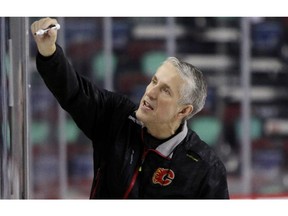 Calgary Flames head coach Bob Hartley during Flames practice at the Scotiabank Saddledome in Calgary on May 7, 2015.