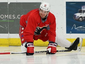 Curtis Glencross practises with former Calgary Flames teammates at Winsport Ice Complex Thursday morning. On Monday he leaves for Toronto where he has a tryout offer with the Maple Leafs.