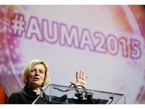 Alberta Premier Rachel Notley speaks during AUMA at the Telus Convention Centre in Calgary On september 24, 2015.