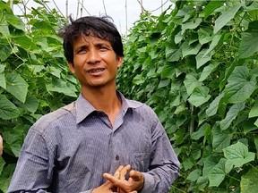 Cambodian farmer Chea Sophanny now grows cucumbers as well as rice thanks to charity IDE, dedicated to helping rural people in poor countries.