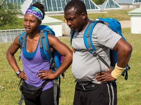 Simi Fagbongbe, left, and her father Ope learn they've been eliminated from The Amazing Race Canada during the show's stop in Edmonton. The pair from Vancouver made it to the final four, but were cut just before next week's season finale.