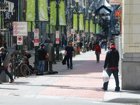 Stephen Avenue at 1st Street S.W. in downtown Calgary.
