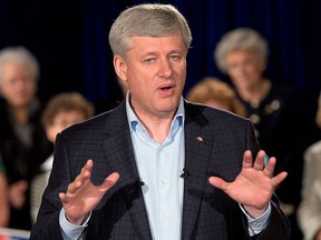 Conservative leader Stephen Harper speaks at a campaign event, Tuesday, September 15, 2015 in North Vancouver.