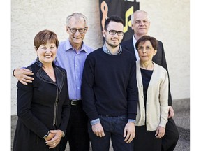 Italian pianist Luca Buratto  with his parents (R) and Honens hosts, Ann and Sandy Crawford (L) outside a northwest Calgary home. Buratto is one of three finalists at the 2015 Honens Festival & Piano Competition. (Kerianne Sproule/)