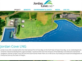 A screen image of the website for Jordan Cove LNG