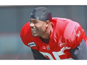 Stampeders receiver Ken-Yon Rambo maintains a healthy grin during practice July 20 at McMahon Stadium.