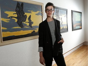 CALGARY.;  SEPTEMBER 18, 2015  -- Lindsey Sharman with the new exhibit of 100 silkscreens and paintings at the Military Museums, as part of a project by war artist A.Y. Jackson in 1942.  Photo by Leah Hennel, Calgary Herald  (For Entertainment story by Eric Volmers)