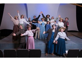 The cast of the Cowtown Opera production of Annie Davidson: Sara Staples,
Taylor Matheson, Melissa Jackson, Lausanne Mackay, Andrea Berg, Maryna Williamson, Fiona Wahl, Allan Weller, Richard Leurer, Steven Morton,  John Conlon, Robert Clark, Elaine Brown, Aubrey Baux and Greer Hunt. Photo courtesy Benjamin Laird Photo.