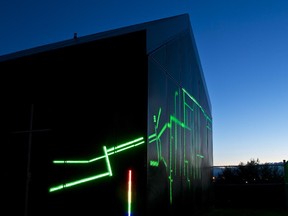 The Forest Lawn Lift Station is the latest integration of public art and city infrastructure. The station, which lifts wastewater in low areas to high areas, features an exact map of the underground pipes connected to the station. It uses LED lighting and live data to reveal the water flow on its way to the Bonnybrook Wastewater Treatment Plant.