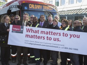 Mayor Naheed Nenshi and Calgary Transit Director Doug Morgan announce Calgary Transit's Customer Commitment program.