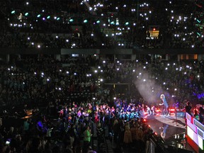 Canadian singer Francesco Yates performed for the crowd during We Day in Calgary at the Scotiabank Saddledome on Oct. 27, 2015.