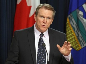 Dave Mowat, speaking at the Alberta Legislature in Edmonton on August 28, 2015, was appointed to Alberta's royalty review advisory panel.
