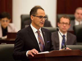 Alberta Finance Minister Joe Ceci delivers the 2015 provincial budget in Edmonton on Tuesday, Oct. 27, 2015.