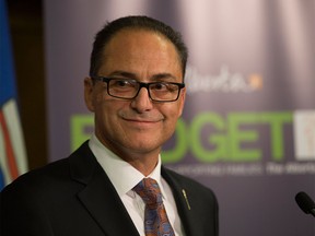 Finance Minister Joe Ceci speaks to reporters at a pre-budget availability on Oct. 27, 2015 in Edmonton.