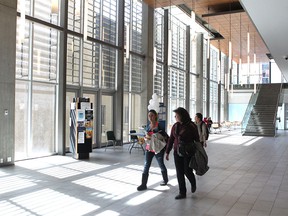 Students in the atrium of the Bow Valley College building on May 8, 2013.
