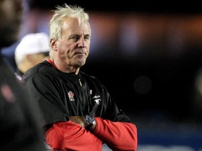 Calgary Stampeders head coach John Hufnagel after the Stamps loss to the Edmonton Eskimos at McMahon Stadium in Calgary on October 10, 2015.