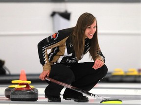 Skip Rachel Homan smiles as she watches as a rock come to the house in the final of the Autumn Gold Curling Classic on Monday. She beat Chelsea Carey to claim the crown.