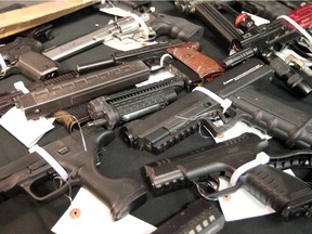 The Calgary Police Service displayed some of the seized replica firearms as they announced details of a lengthy investigation into the fencing of stolen property where weapons and household items ranging from tools to sunglasses were being traded for drugs. The police showed off some of seized items on Oct. 6, 2015.