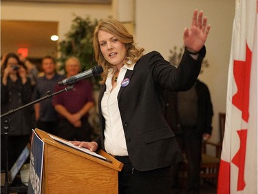 Convervative Rachael Harder was greeted by cheering supporters after being elected as the MP in the Lethbridge Riding, Monday, Oct. 19.