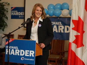 Convervative Rachael Harder was greeted by cheering supporters after being elected as the MP in the Lethbridge Riding on Monday, Oct. 19.