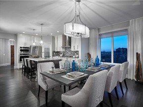 The dining area and kitchen in the Sunstone villa by Calbridge Homes.