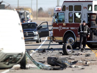 Calgary Fire Fighters and members of the Calgary Police Service were busy investigating a serious collision on Highway 8 near 69th St SW on October 14, 2015.