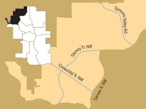 A map of the Calgary Rocky Ridge riding.