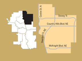 A map of the Calgary Skyview riding.