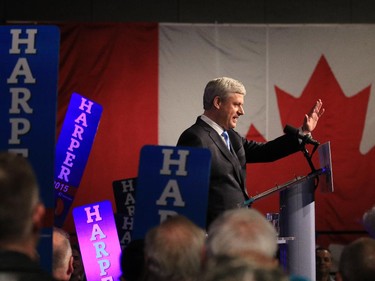 Prime Minister Stephen Harper concedes defeat at Conservative headquarters Monday night October 19, 2015.