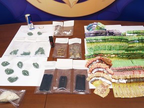 The Blood Tribe Police Service released this image of the drugs seized during a traffic stop in Stand Off