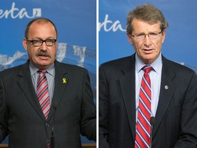 PC interim leader Ric McIver, left, and Liberal interim leader David Swann, right.