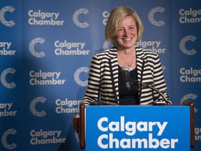Alberta Premier Rachel Notley speaks at the Calgary Chamber of Commerce luncheon in Calgary, on Oct. 9, 2015.