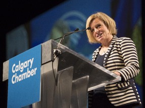 Alberta Premier Rachel Notley speaks at the Calgary Chamber of Commerce luncheon in Calgary on Oct. 9, 2015.