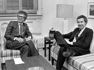 Ambassador Ken Taylor and Prime Minister Joe Clark meet for a private talk in Clark's office in Ottawa on Feb. 1, 1980.