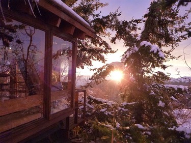 A classic sunset from our comfortable lodging, Powder Lodge, Farellones, Chile, South America.